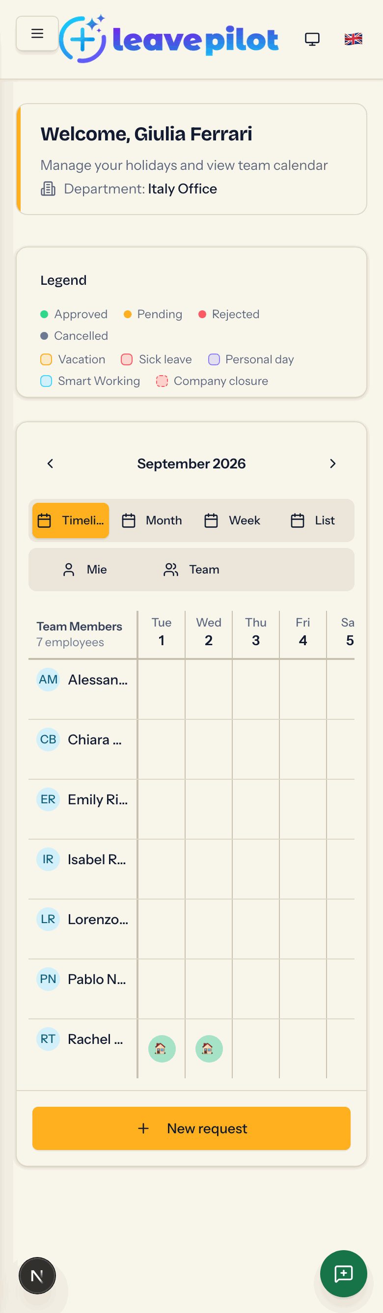 The calendar on a phone